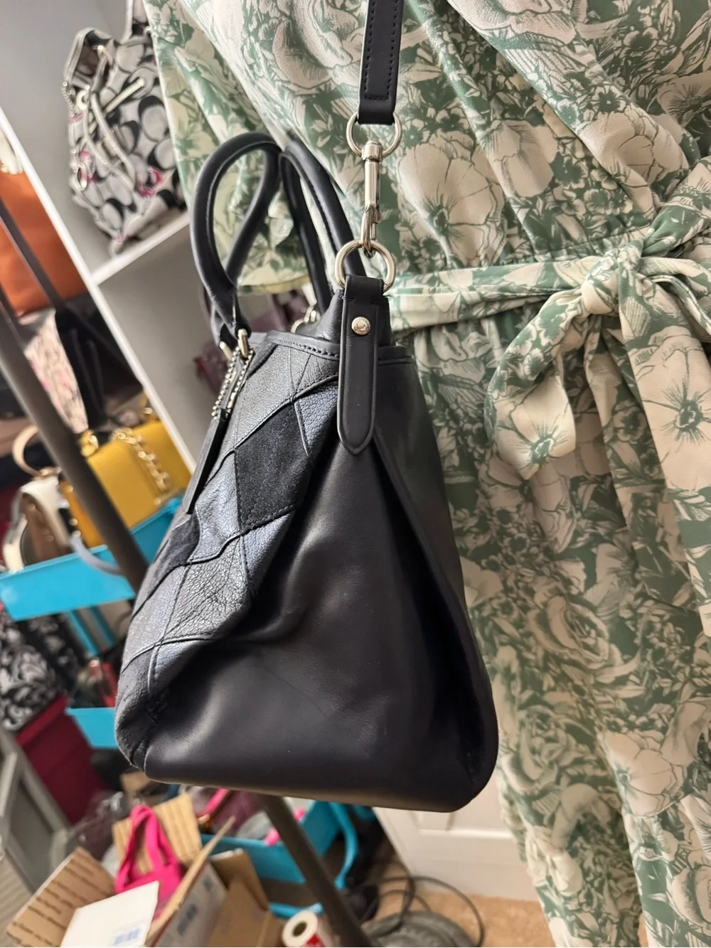 Coach Blue and Black Patchwork Morgan Satchel